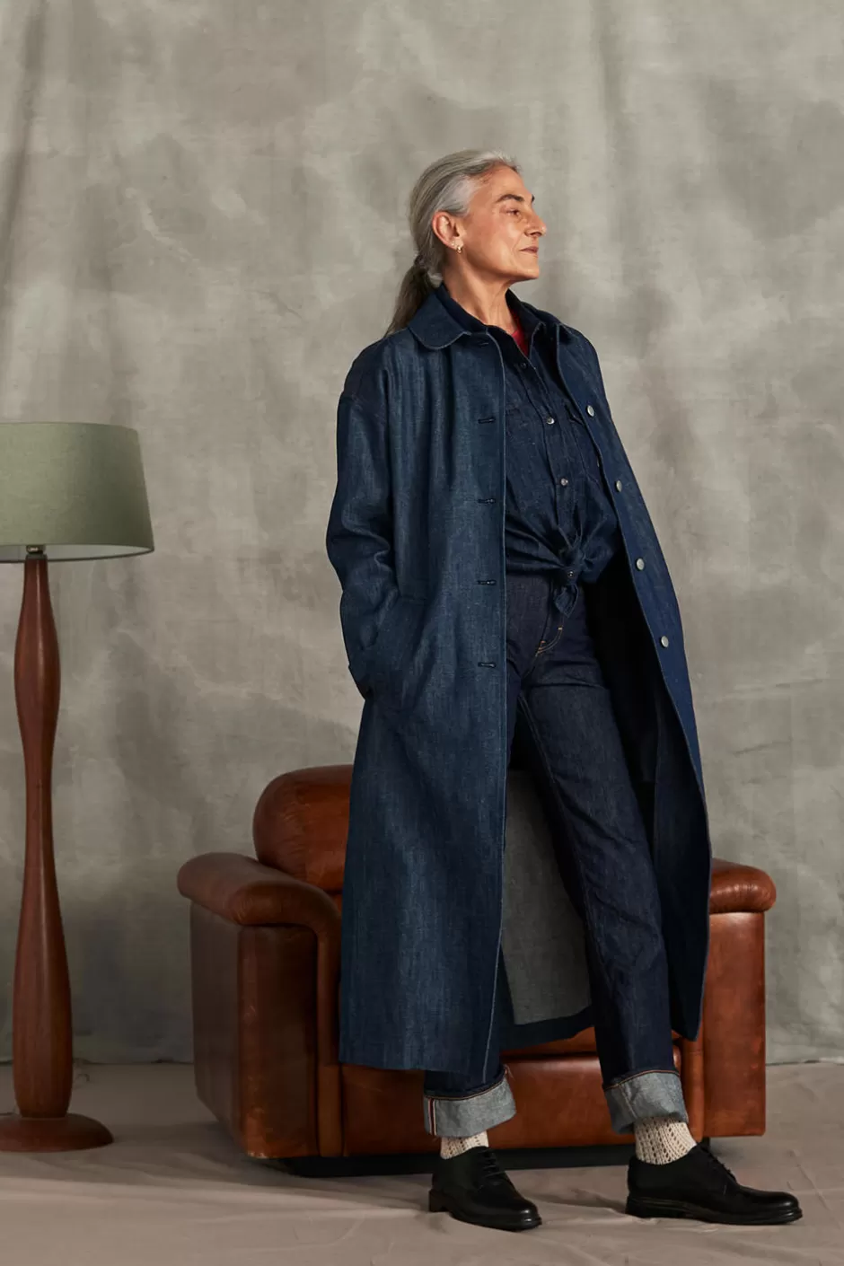 Donna Roy Rogers Cappotto Vintage 60 70th Denim Rinse