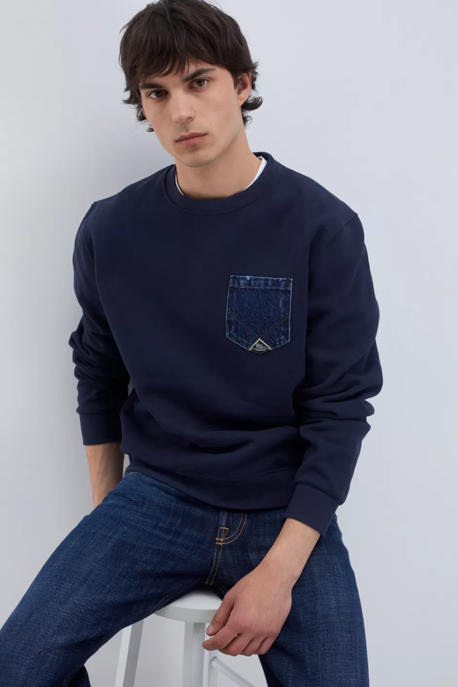 Uomo Roy Rogers Felpa Pocket Girocollo Brushed