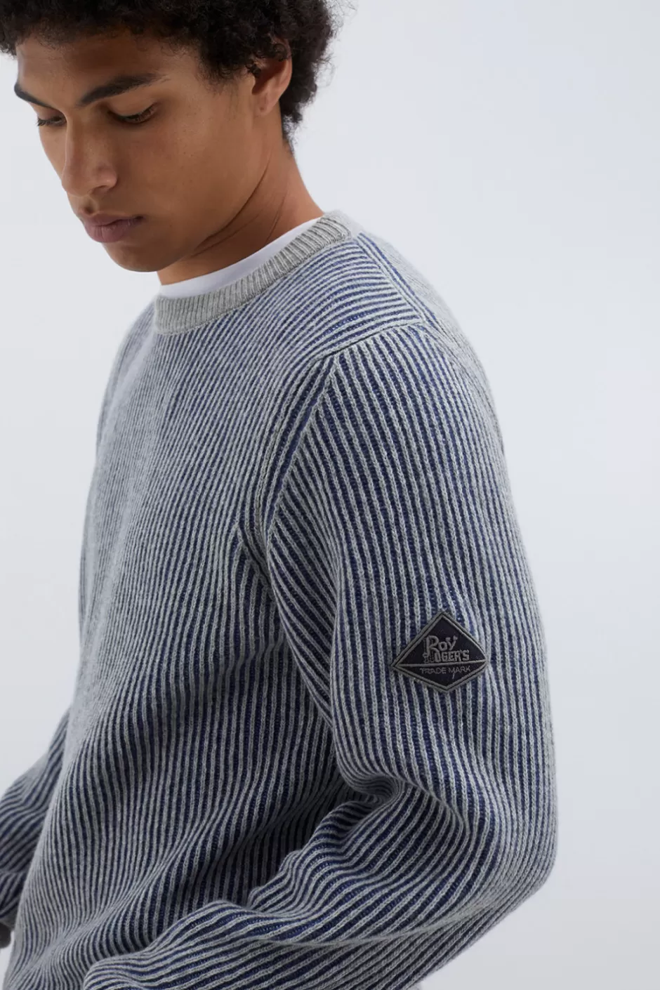 Uomo Roy Rogers Maglia Girocollo In Lana E Cashmere Bicolor