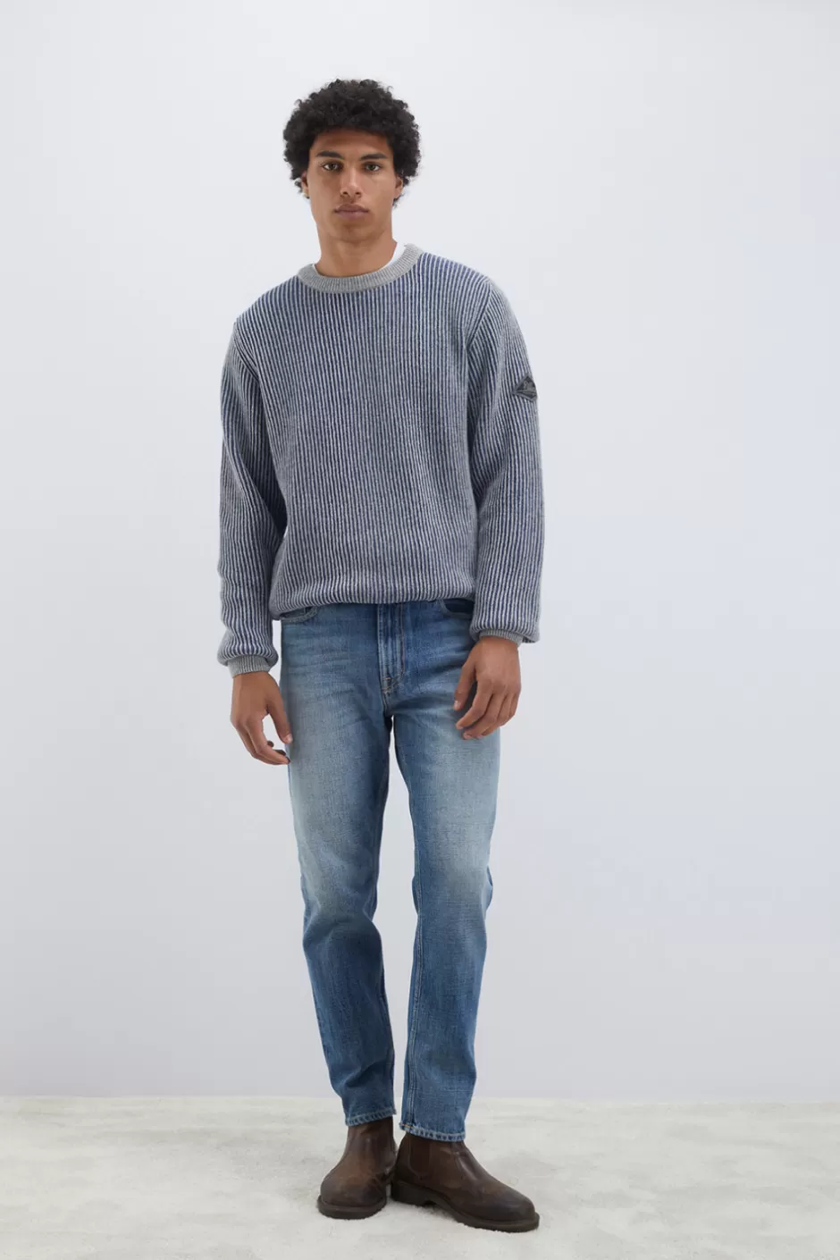 Uomo Roy Rogers Maglia Girocollo In Lana E Cashmere Bicolor