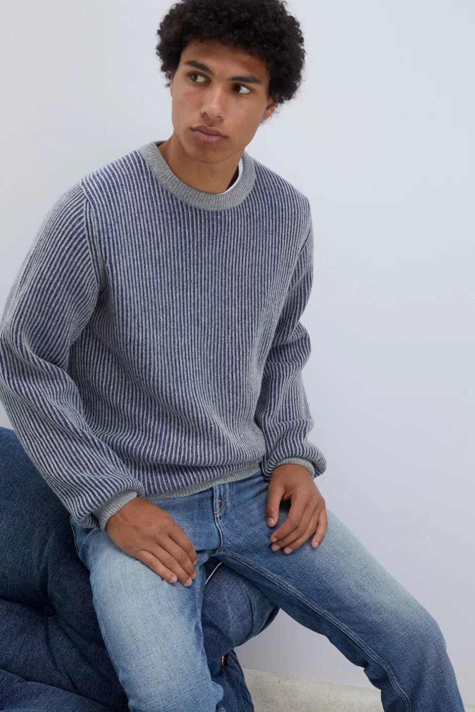 Uomo Roy Rogers Maglia Girocollo In Lana E Cashmere Bicolor